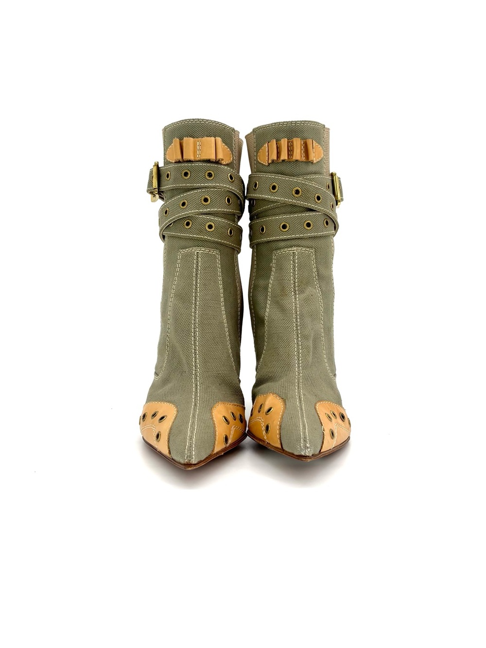 Dior Vintage John Galliano Bondage Green Canvas Pointed Toe Chelsea Boots 36.5 - Picture 2 of 10
